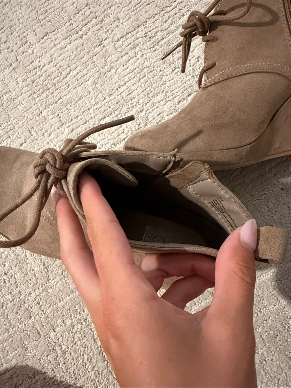 Dolce Vita Wedge Lace-Up Ankle Boots in Taupe